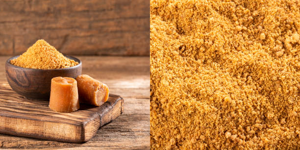 Premium Jaggery Powder in a wooden bowl